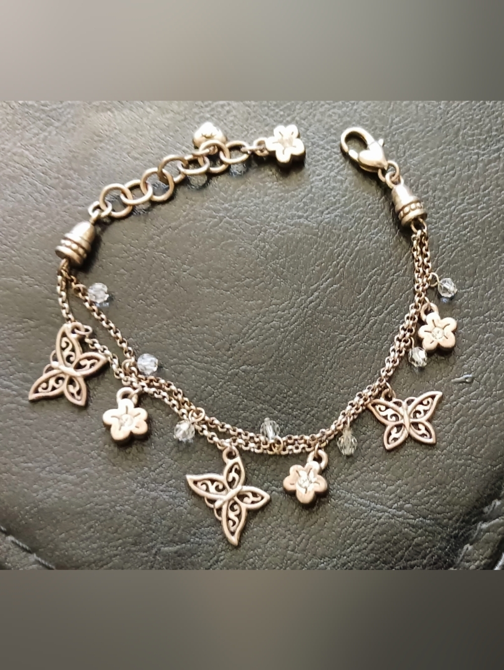 Brighton Vintage Butterfly/Crystal Bracelet, 8", some change in silvertone color